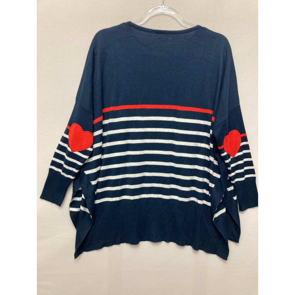 Mersea Striped Heart Elbow Patch Sweater One Size Nautical Oversized Knit